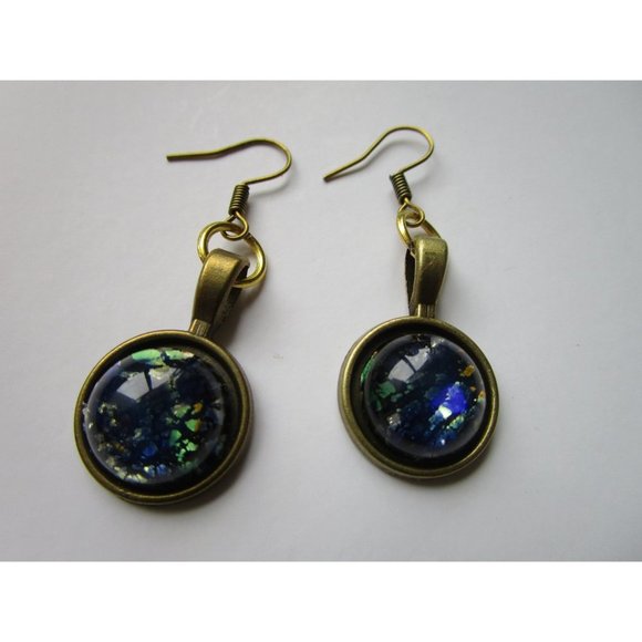 Bronze nickel free blue gold galaxy earrings - stainless steel nickel free hook - Picture 8 of 9